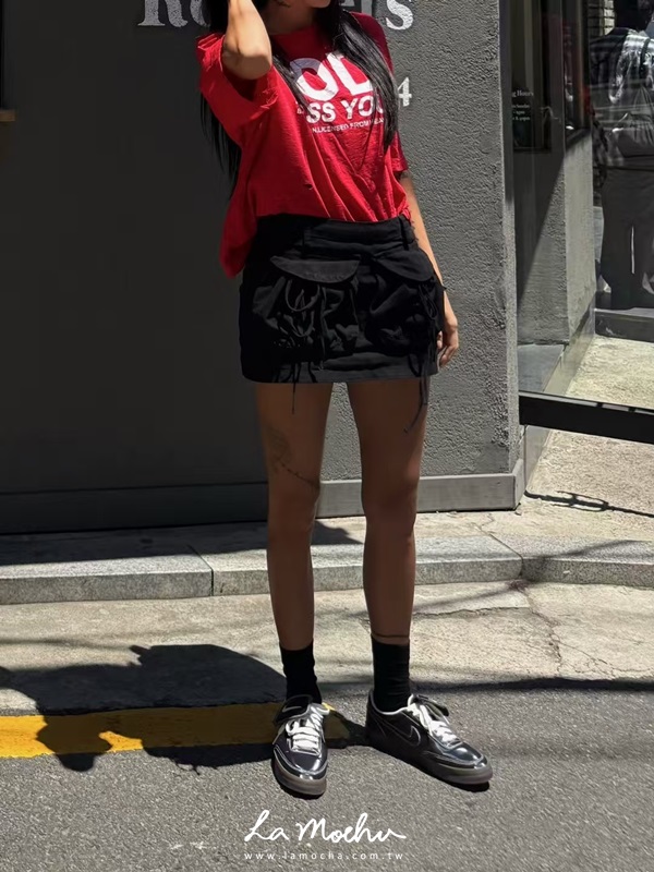 牛仔斜紋布工作中腰褲裙